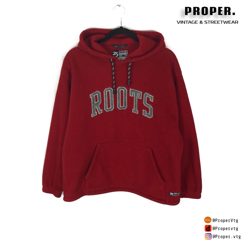 Roots Fleece Hoodie Sweater Red Size XS Fits M